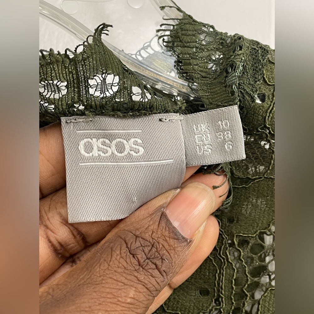 ASOS DESIGN lace crop ruffle sleeve top olive green breathable cropped sexy Sz 6 - Picture 5 of 7